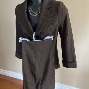 Le Chateau Three Piece Dark Brown Blazer, Pants and Skirt Ensemble